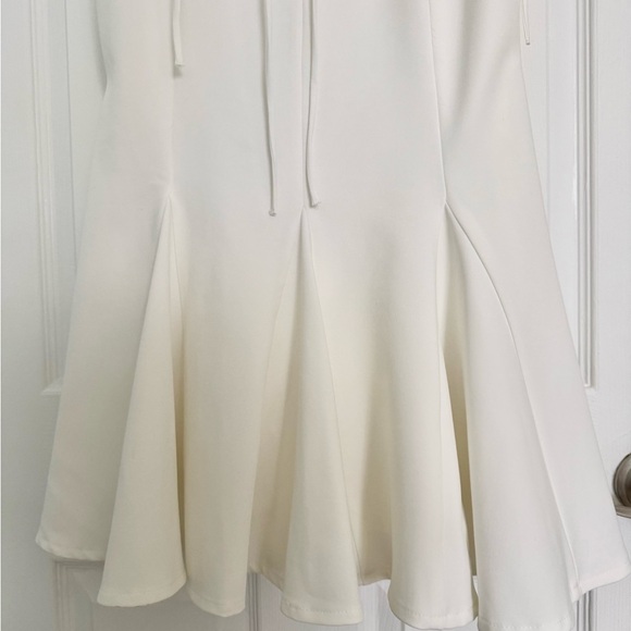 Zara White Godet Bow Short Dress Oyster White size L  classic mini flare - Picture 10 of 16